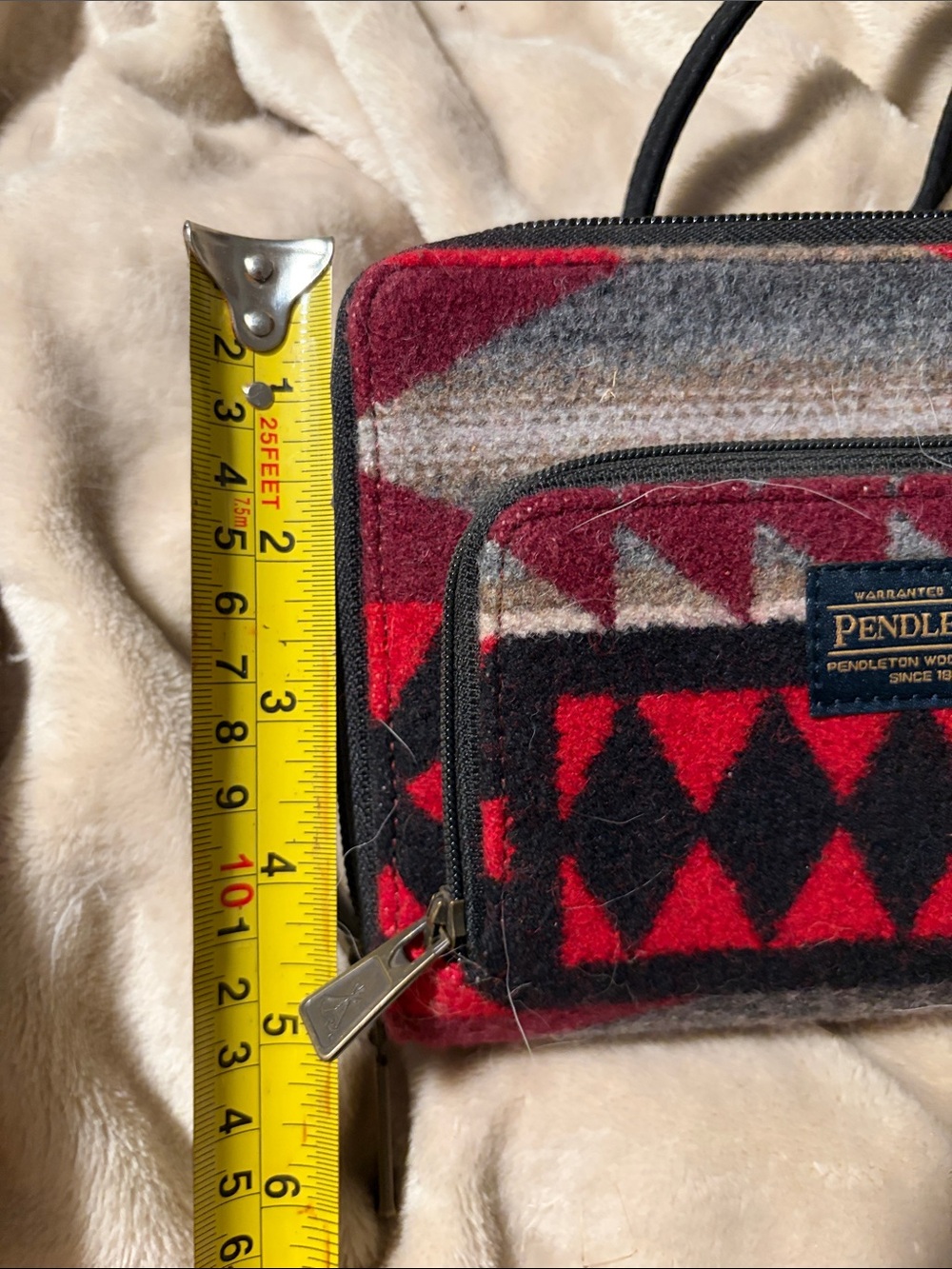 Pendleton Red, Black & Gray Wool Crossbody Bag with Leather Strap - Picture 7 of 7